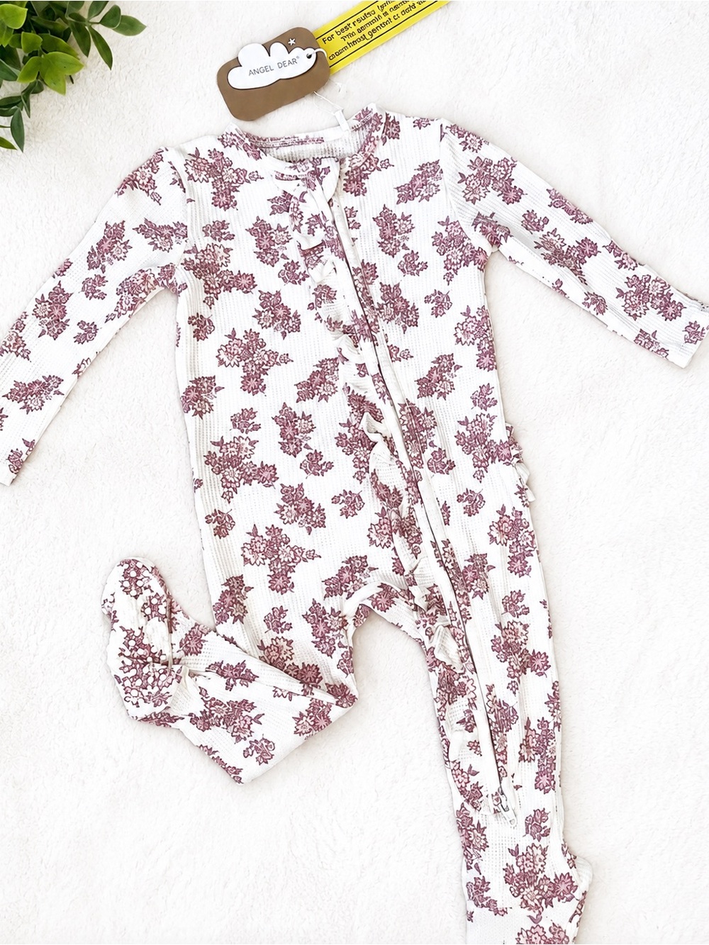 NWT Angel Dear Countryside Coreopsis Ruffled Zipper Footie Pink Floral 6-9M